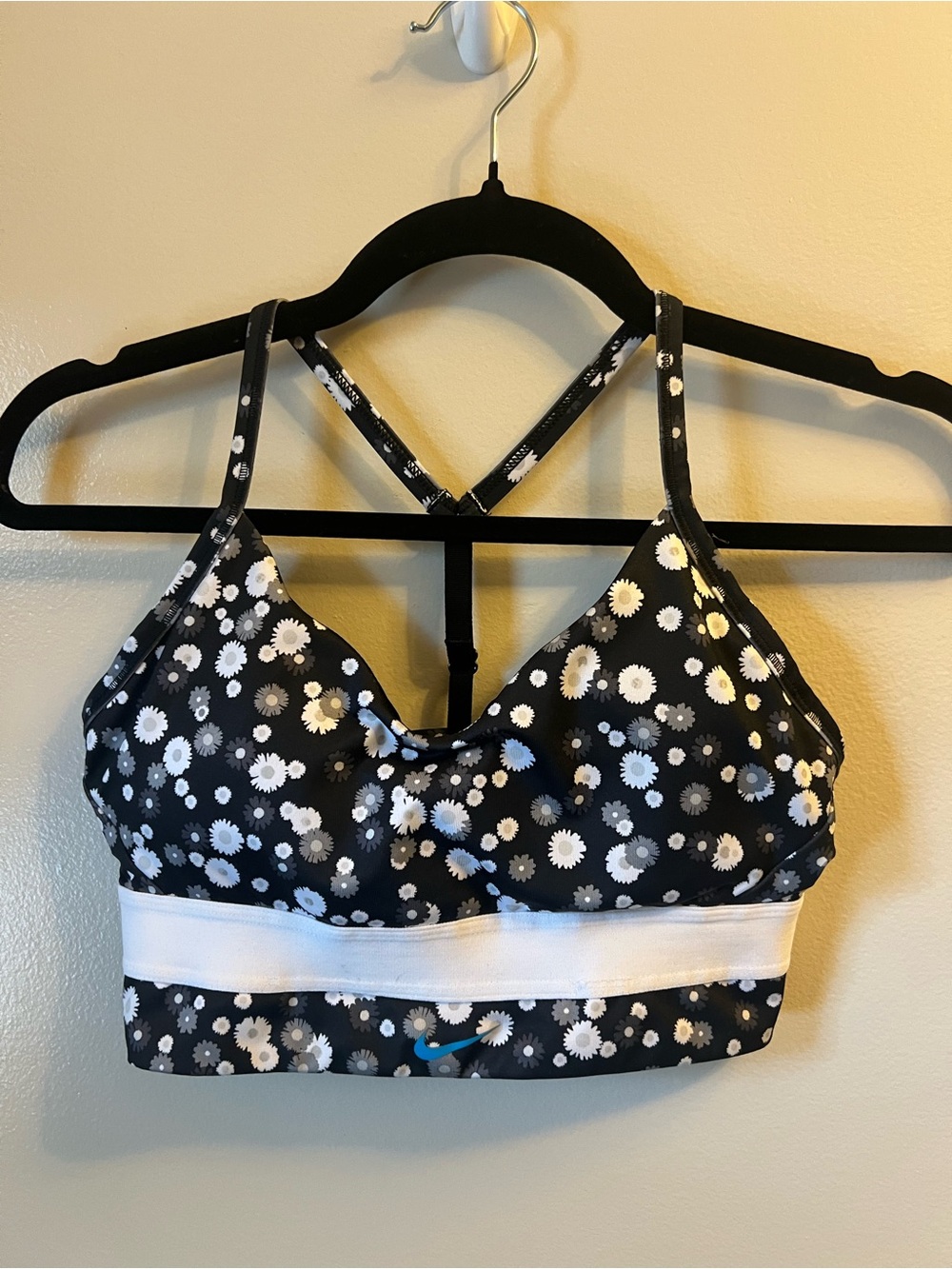Nike Black Floral Racerback Sports Bra with White Band